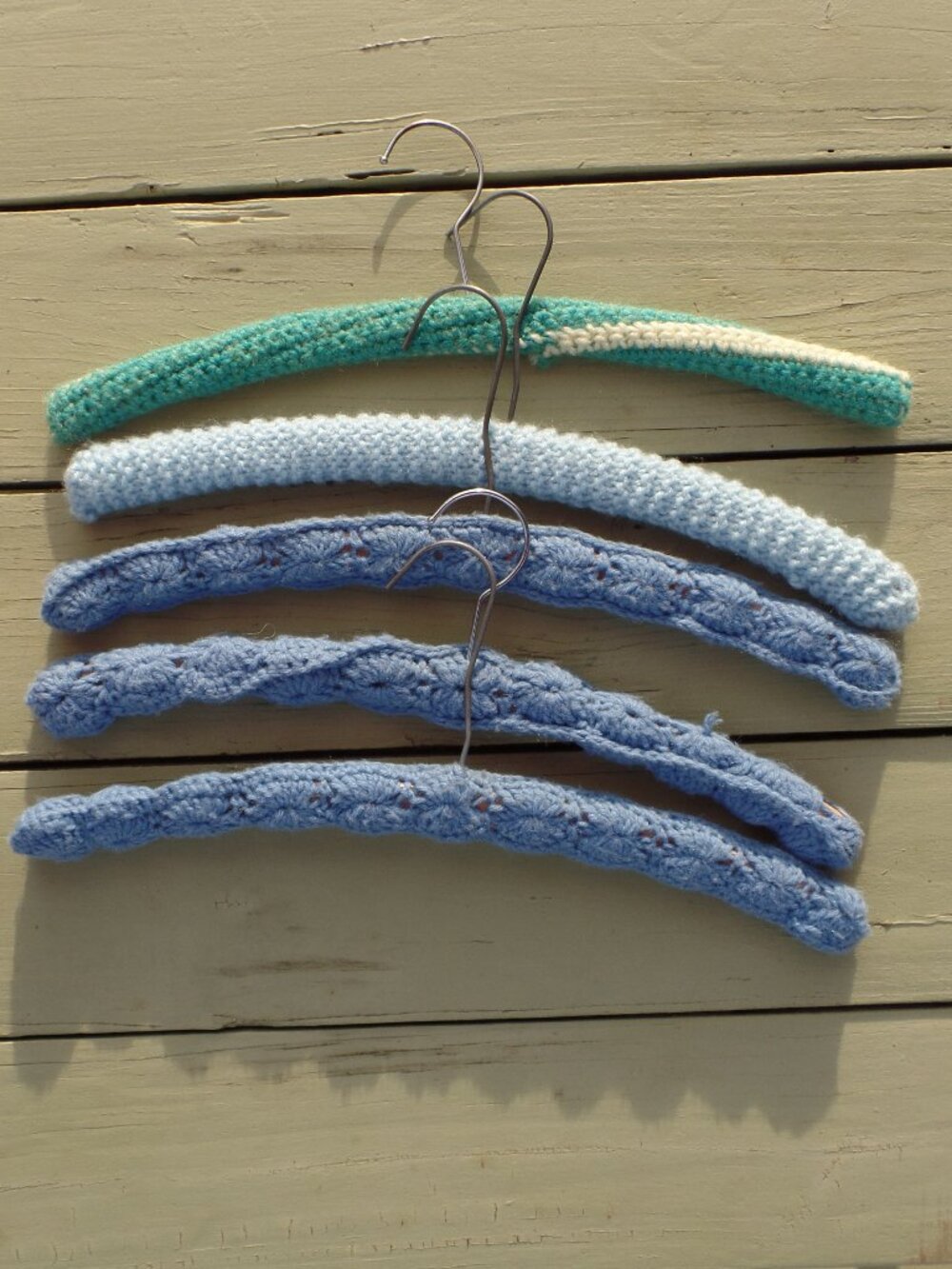 Vintage Hand Crocheted Hangers SET of 5 BLUES